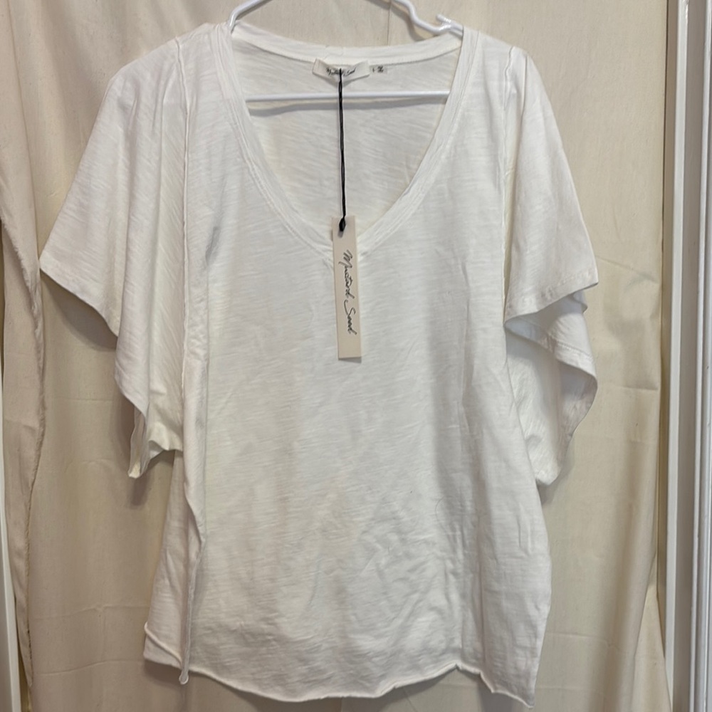 Mustard Seed White Flutter Sleeve Boxy Tee